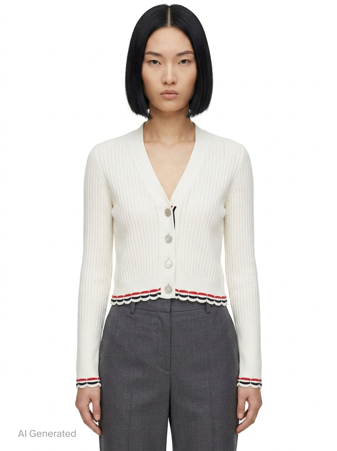 Pointelle Rib Stitch Cardigan | Thom Browne | Club21 - front