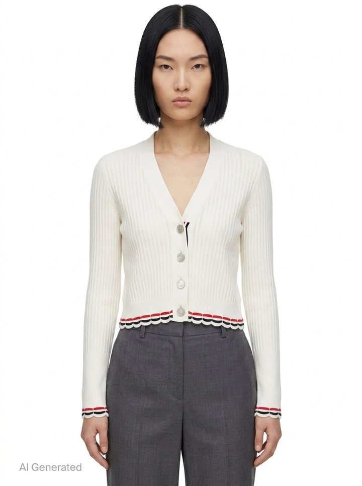 Pointelle Rib Stitch Cardigan | Thom Browne | Club21 - front