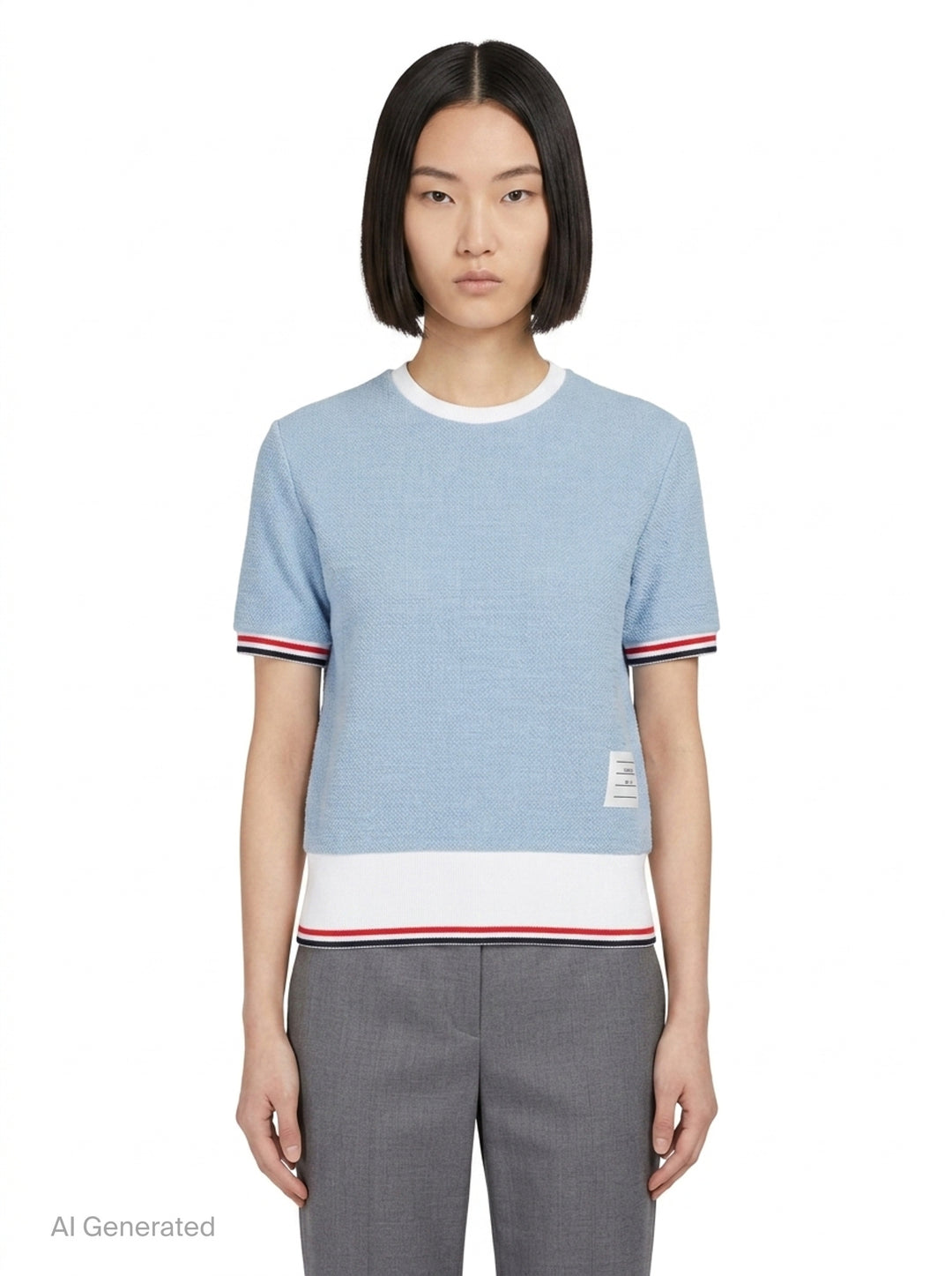Rib Cuff Short Sleeve Tee | Thom Browne | Club21 - front
