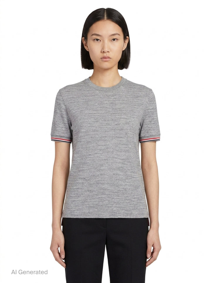 Rib Cuff Tipping Tee | Thom Browne | Club21 - front