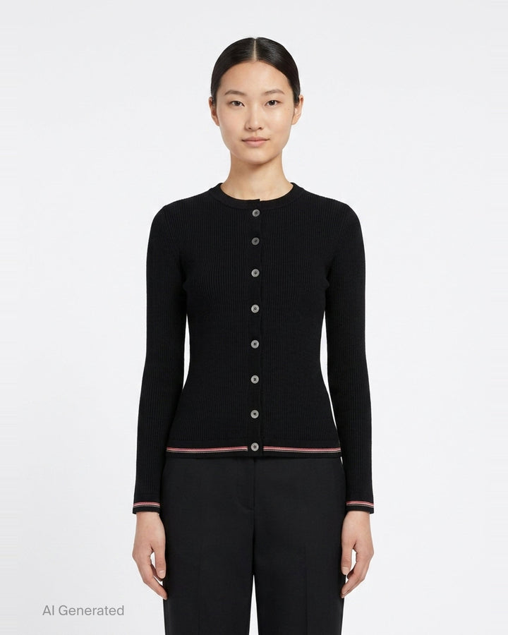 Rib Stitch Crew Neck Cardigan | Thom Browne | Club21 - front