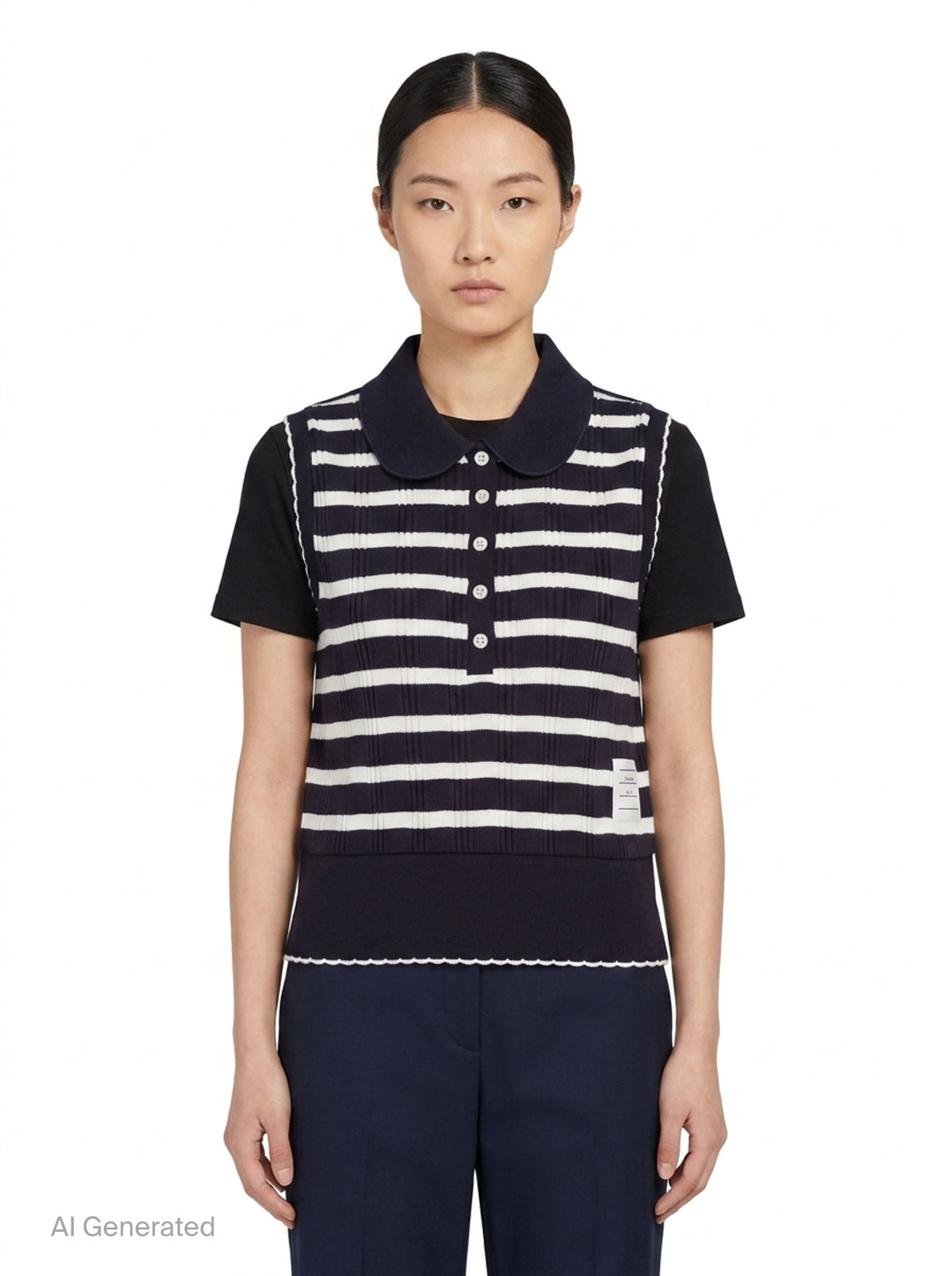 Round Collar Striped Polo Vest | Thom Browne | Club21 - front