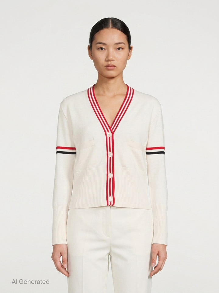 Sailboat Jacquard V-Neck Cardigan | Thom Browne | Club21 - front