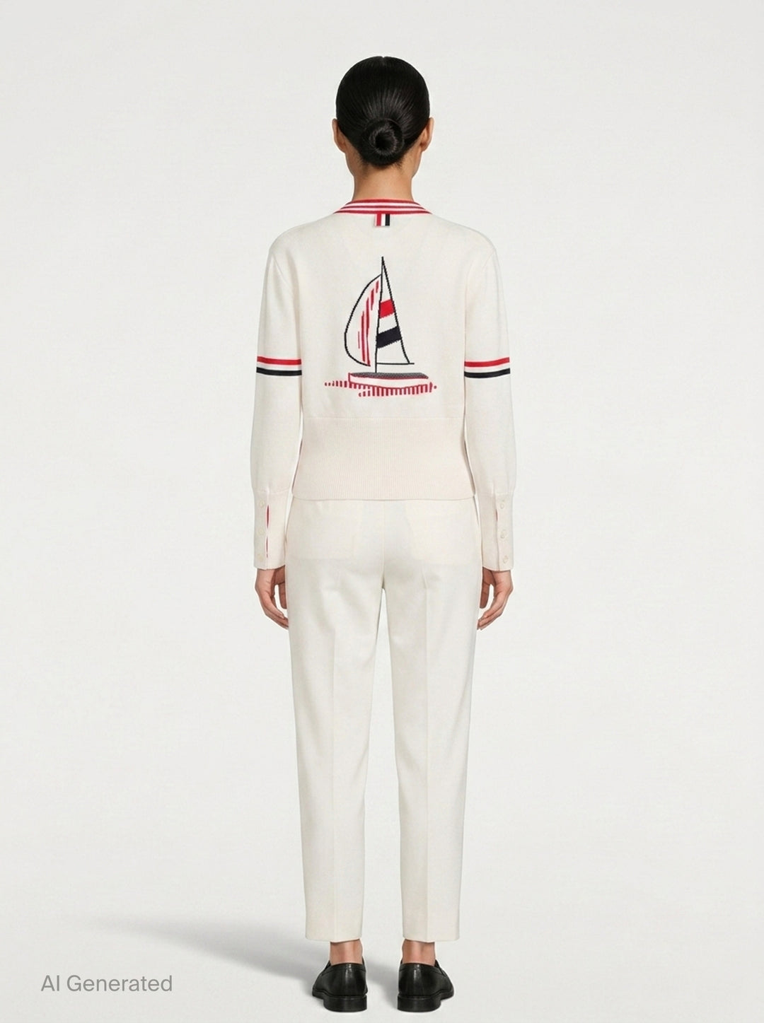 Sailboat Jacquard V-Neck Cardigan | Thom Browne | Club21 - back