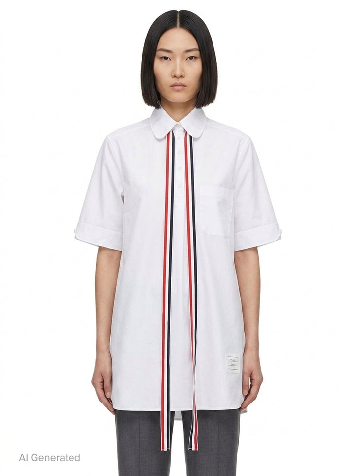 Short Sleeve Blouson Shirt Dress | Thom Browne | Club21 - front