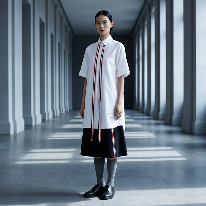 Short Sleeve Blouson Shirt Dress | Thom Browne | Club21 - lifestyle