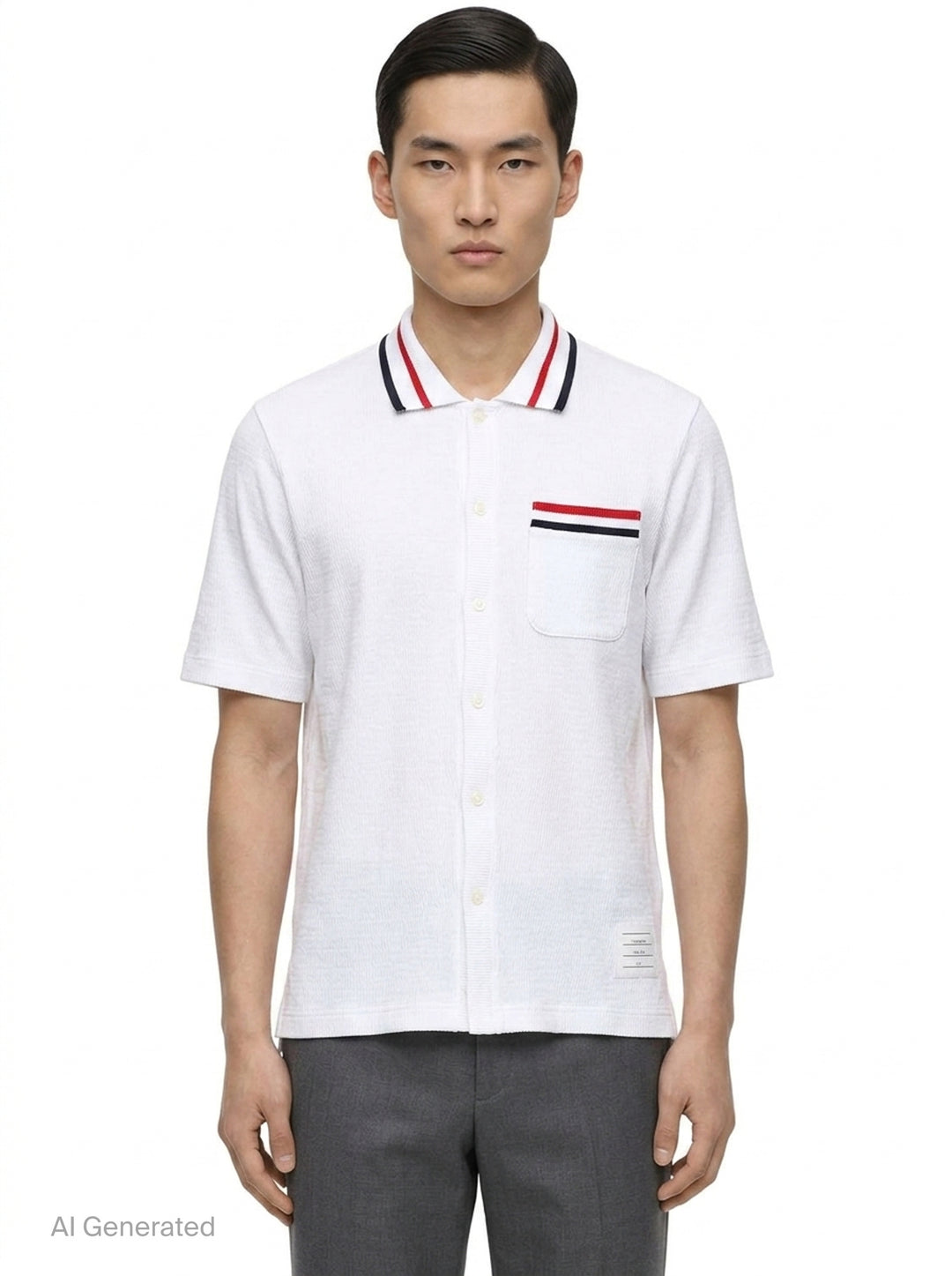 Short Sleeve Button Down Polo | Thom Browne | Club21 - front