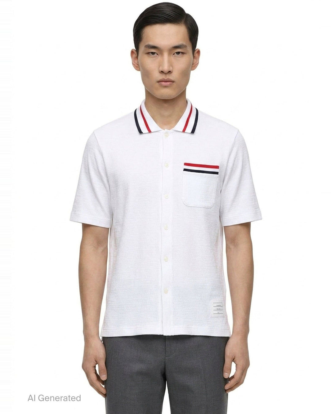 Short Sleeve Button Down Polo | Thom Browne | Club21 - front