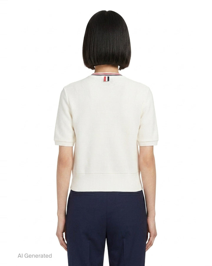 Short Sleeve Crew Neck Cardigan | Thom Browne | Club21 - back