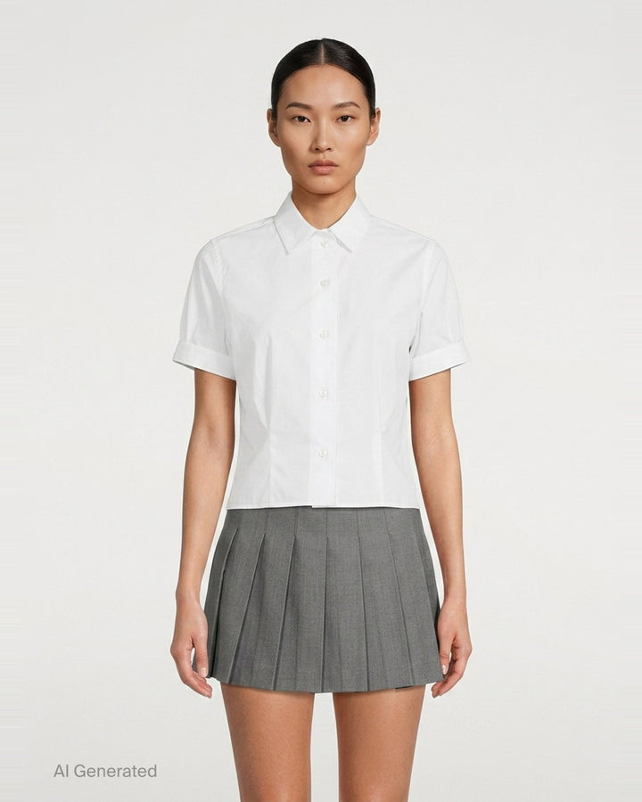 Short Sleeve Cropped Shirt | Thom Browne | Club21 - front