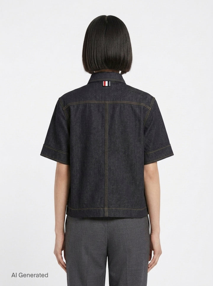 Short Sleeve Denim Button Down Shirt | Thom Browne | Club21 - back