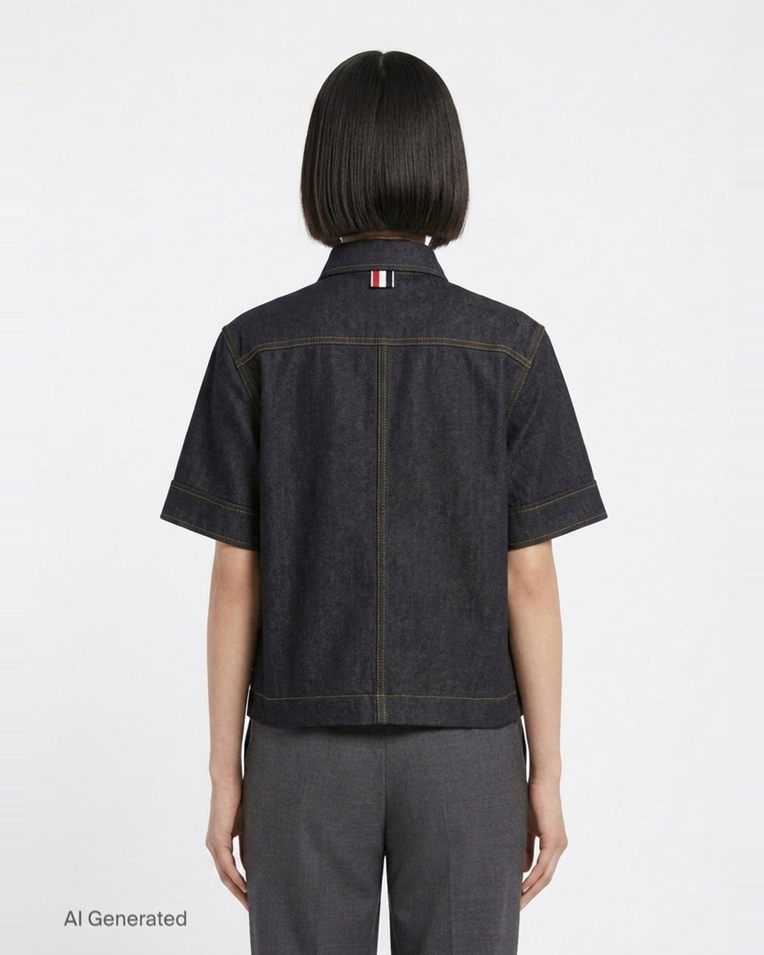 Short Sleeve Denim Button Down Shirt | Thom Browne | Club21 - back