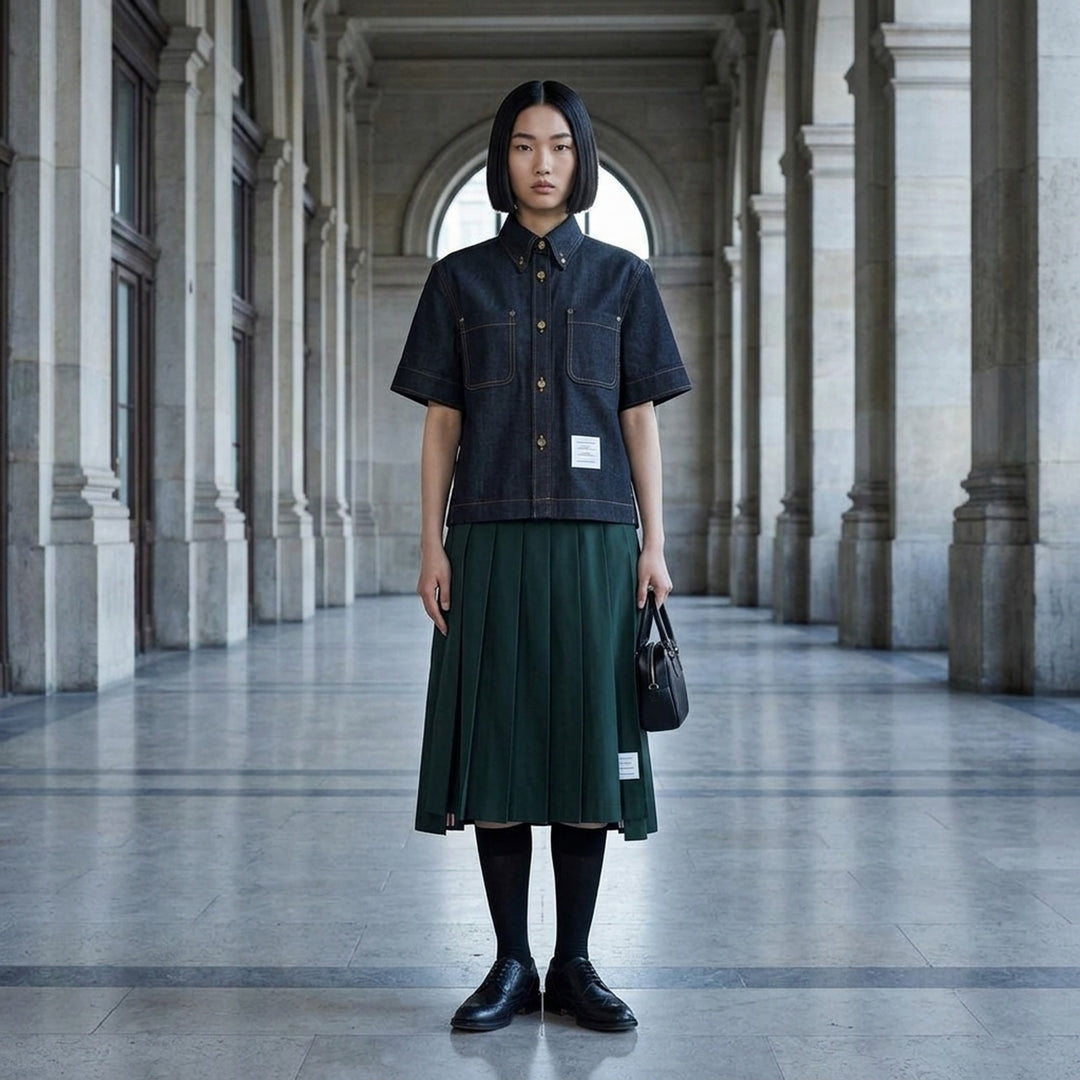 Short Sleeve Denim Button Down Shirt | Thom Browne | Club21 - lifestyle