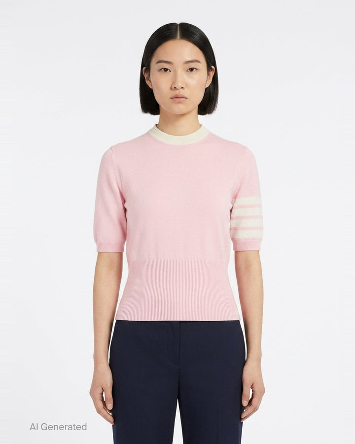 Short Sleeve Intarsia Knit Tee | Thom Browne | Club21 - front