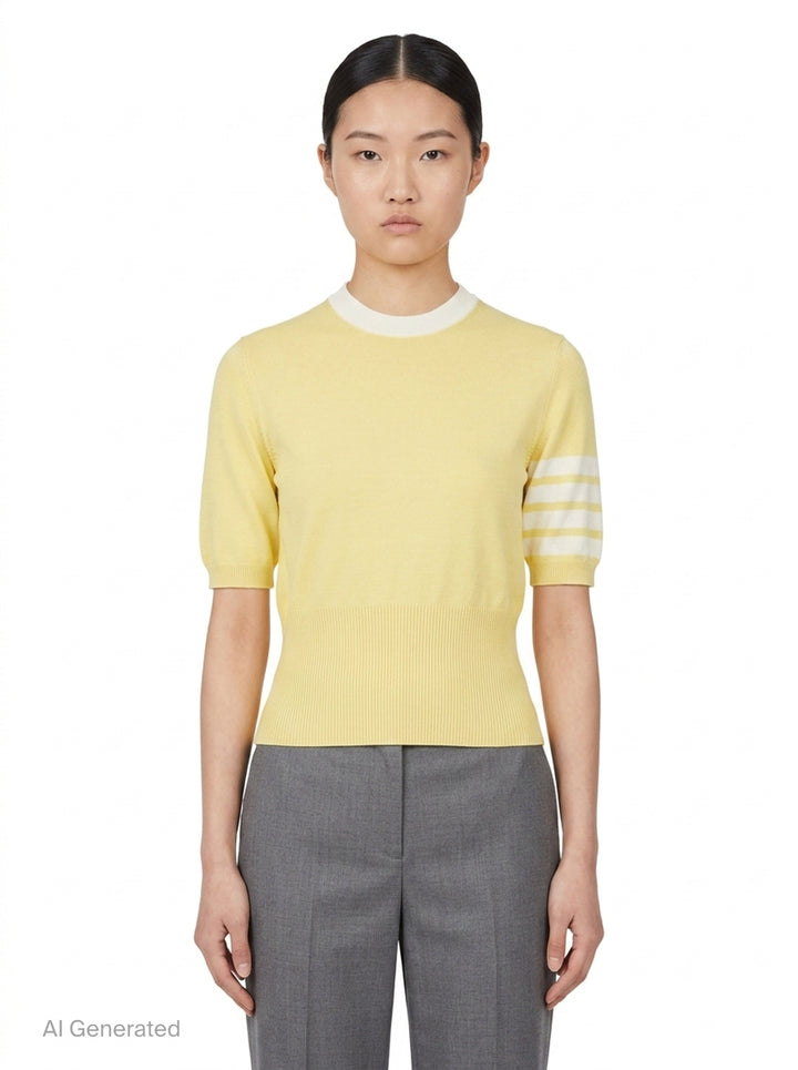 Short Sleeve Intarsia Knit Tee | Thom Browne | Club21 - front