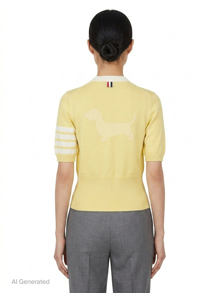 Short Sleeve Intarsia Knit Tee | Thom Browne | Club21 - back