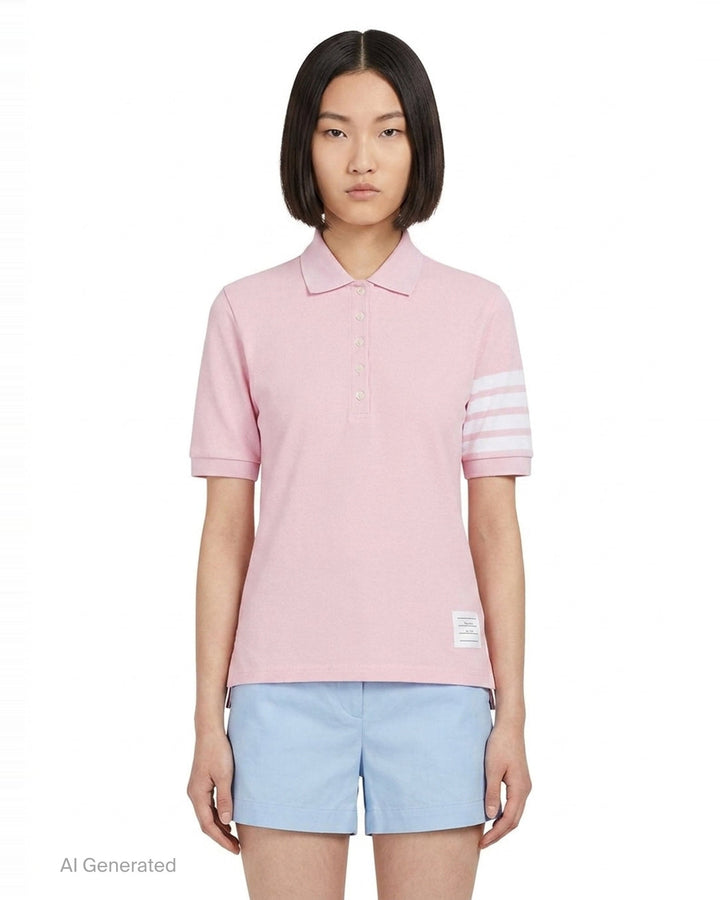 Short Sleeve Polo With 4-Bar Stripe | Thom Browne | Club21 - front