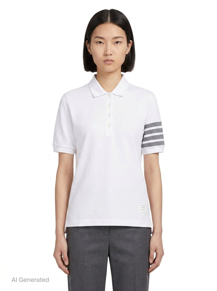 Short Sleeve Polo With 4-Bar Stripe | Thom Browne | Club21 - front