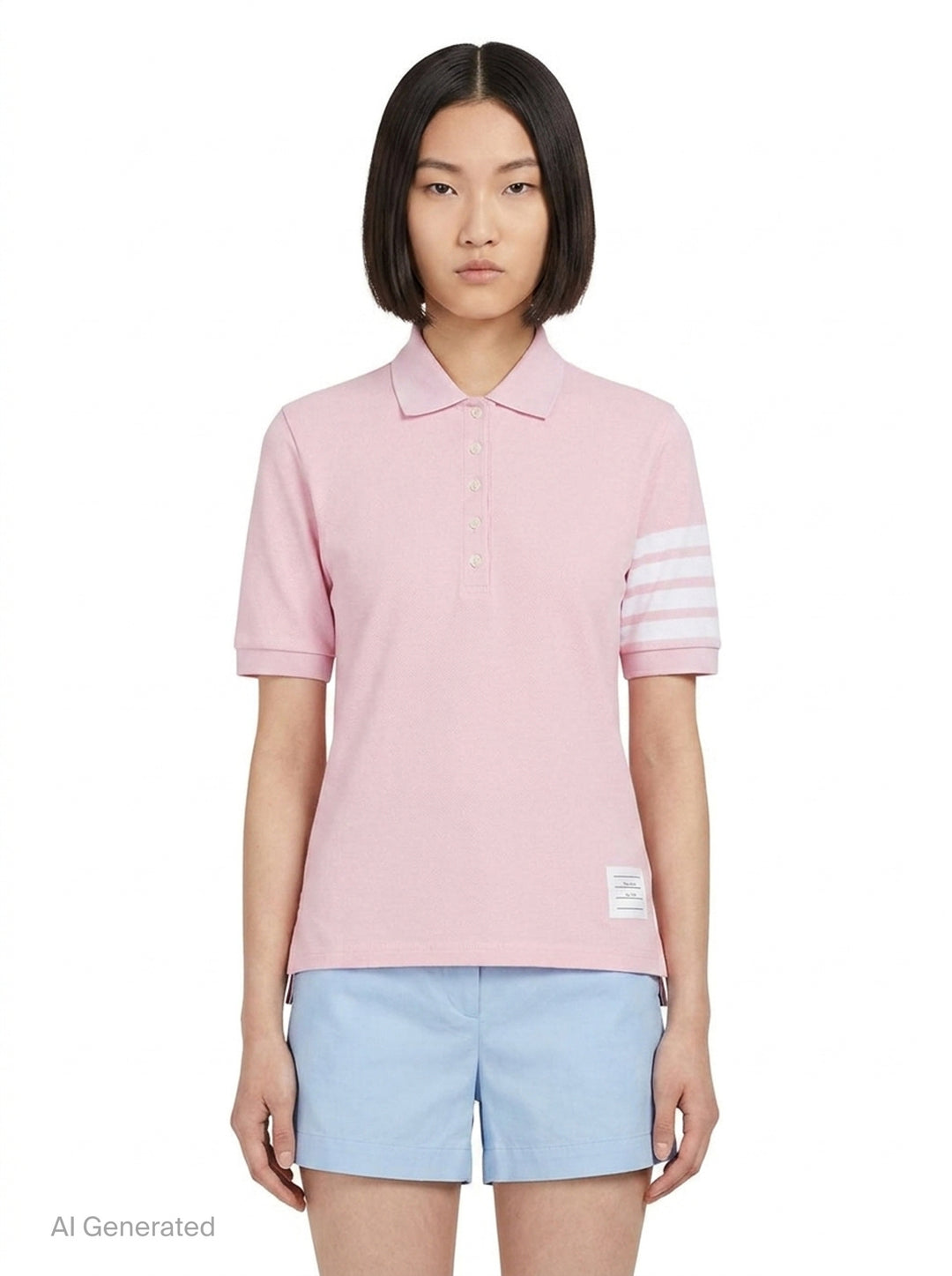Short Sleeve Polo With 4-Bar Stripe | Thom Browne | Club21 - front