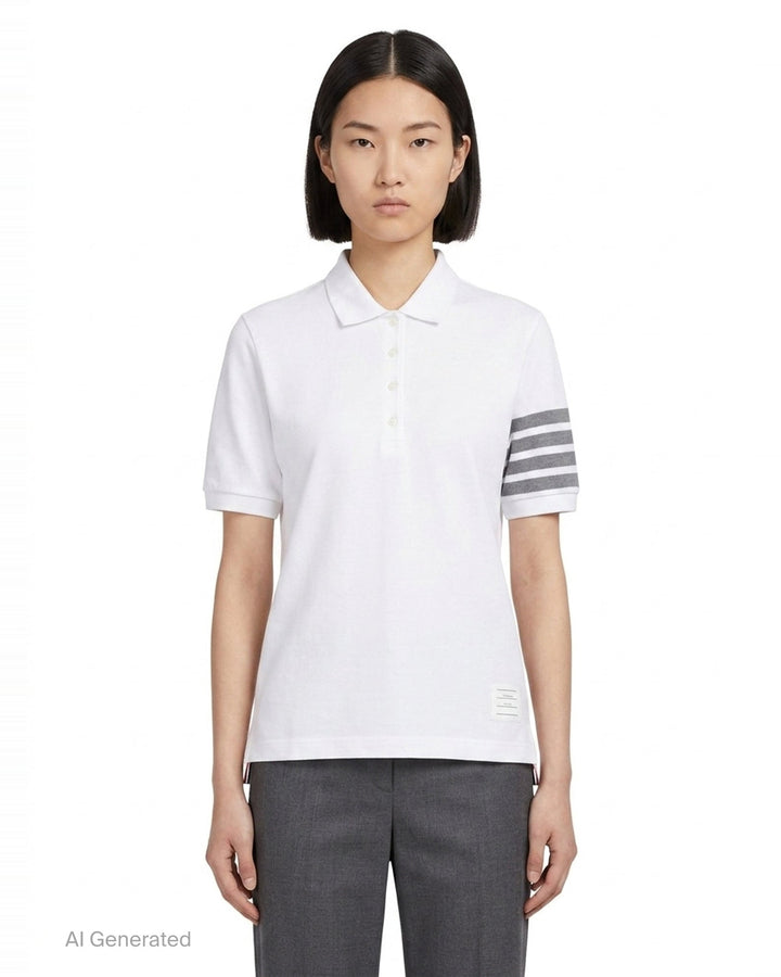 Short Sleeve Polo With 4-Bar Stripe | Thom Browne | Club21 - front