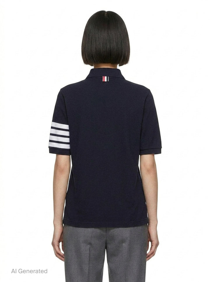 Short Sleeve Polo With 4-Bar Stripe | Thom Browne | Club21 - back