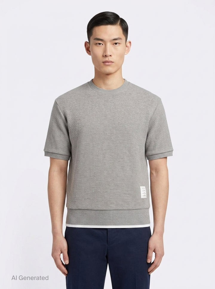 Short Sleeve Rib Cuff Tee | Thom Browne | Club21 - front