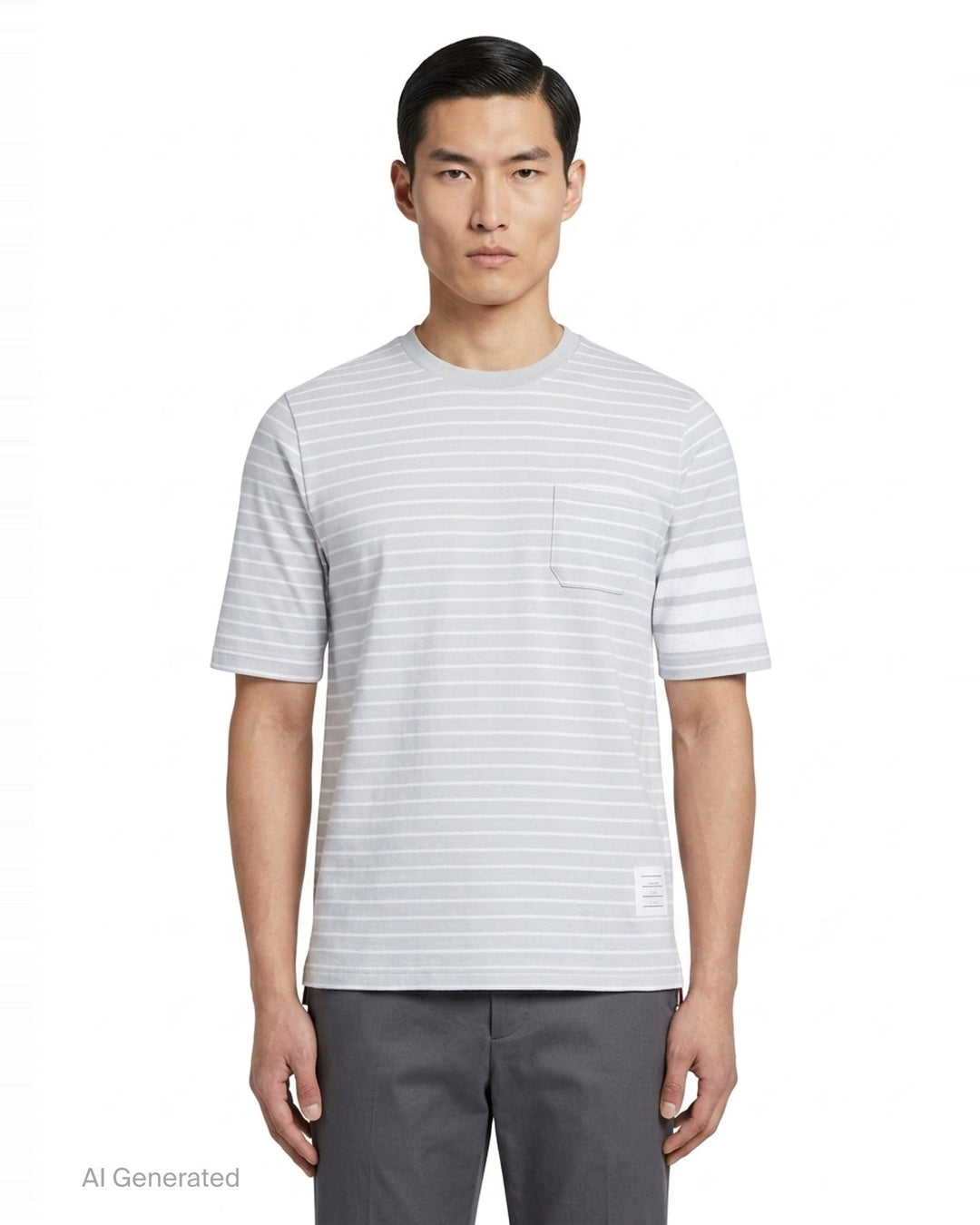 Short Sleeve Stripe Pocket Tee | Thom Browne | Club21 - front