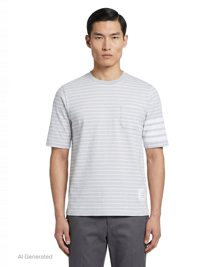 Short Sleeve Stripe Pocket Tee | Thom Browne | Club21 - front