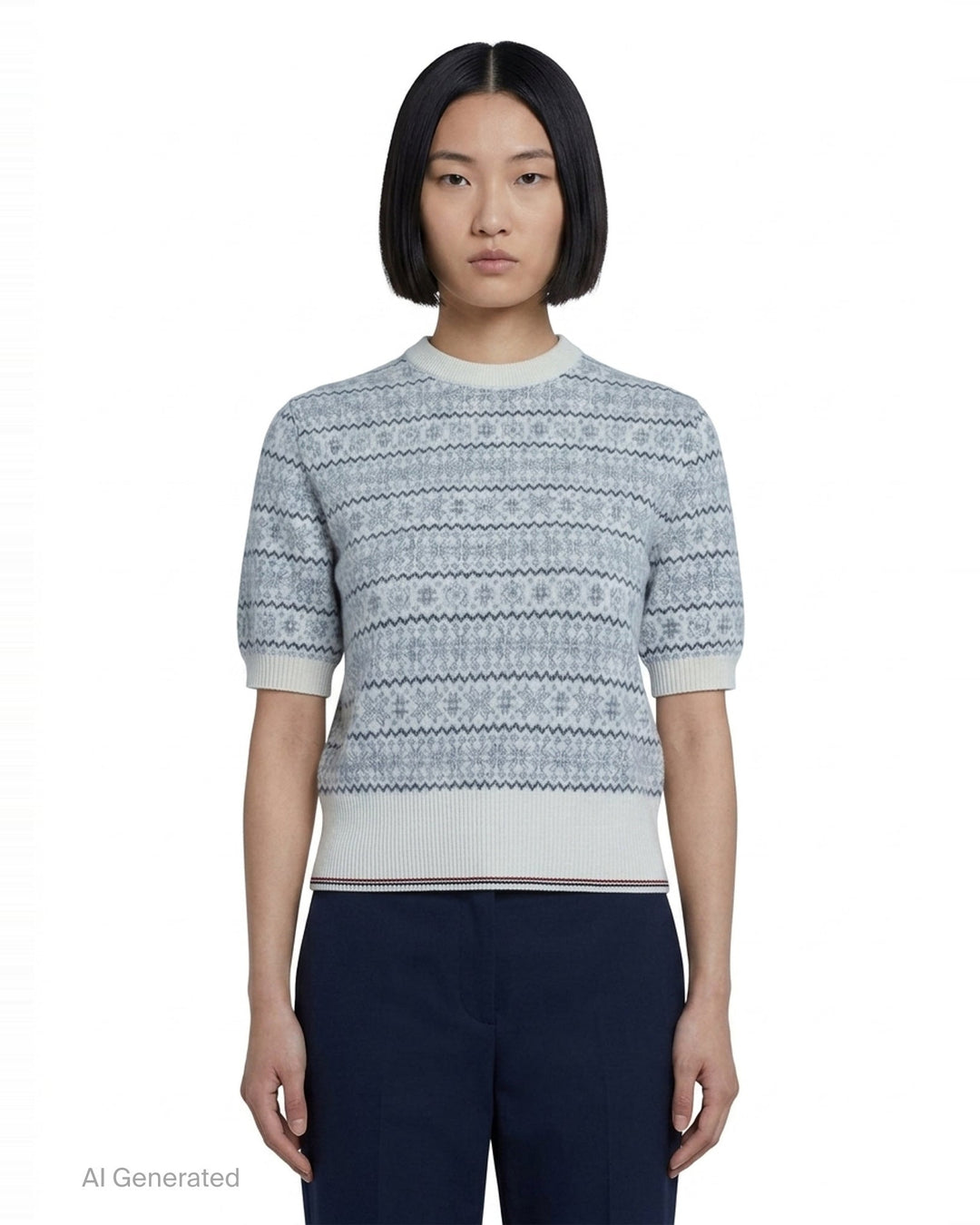 Snowflake Fair Isle Short Sleeve Knit Top | Thom Browne | Club21 - front