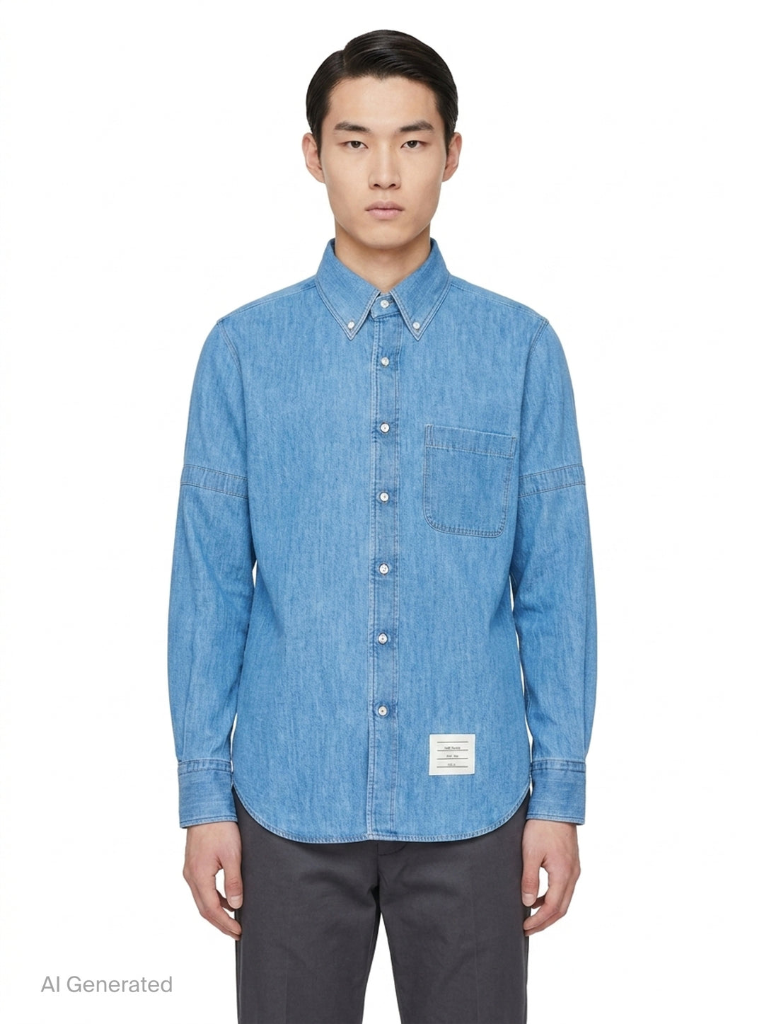 Straight Fit Long Sleeve Denim Shirt | Thom Browne | Club21 - front