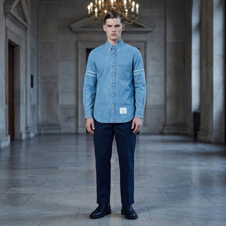 Straight Fit Long Sleeve Denim Shirt | Thom Browne | Club21 - lifestyle