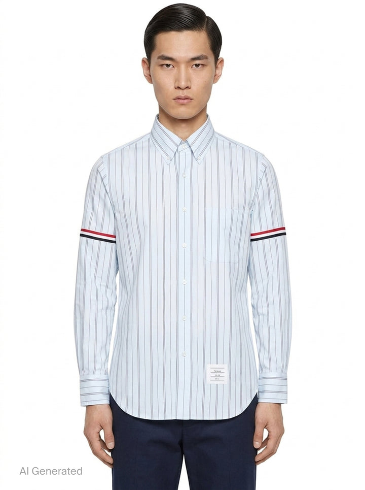 Straight Fit Long Sleeve Stripe Shirt | Thom Browne | Club21 - front