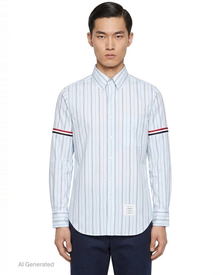 Straight Fit Long Sleeve Stripe Shirt | Thom Browne | Club21 - front