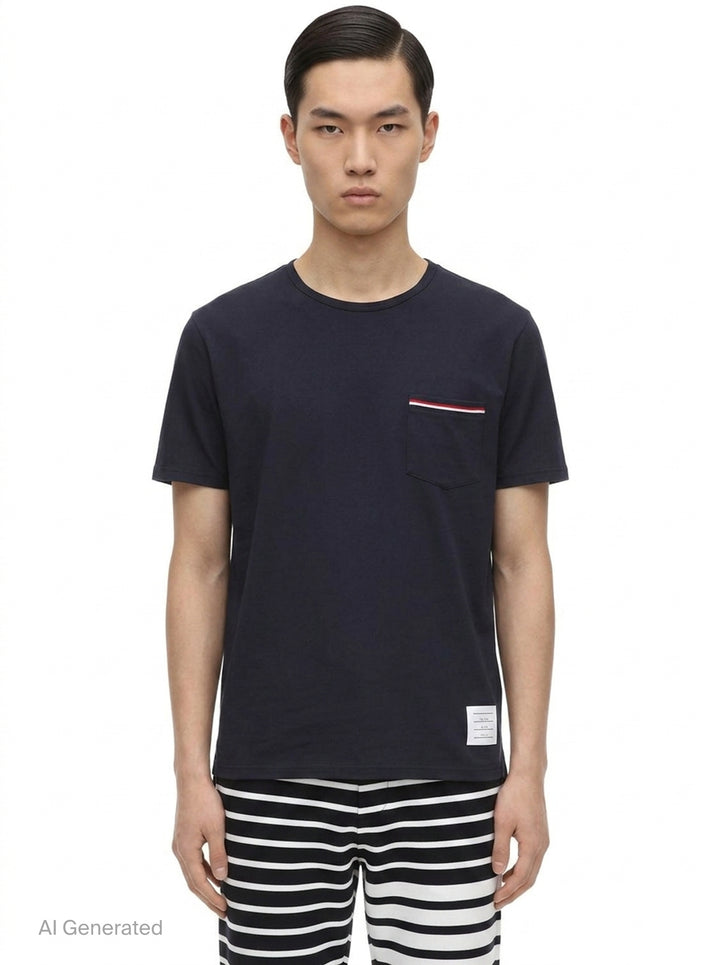 Stripe Detail Pocket Tee | Thom Browne | Club21 - front