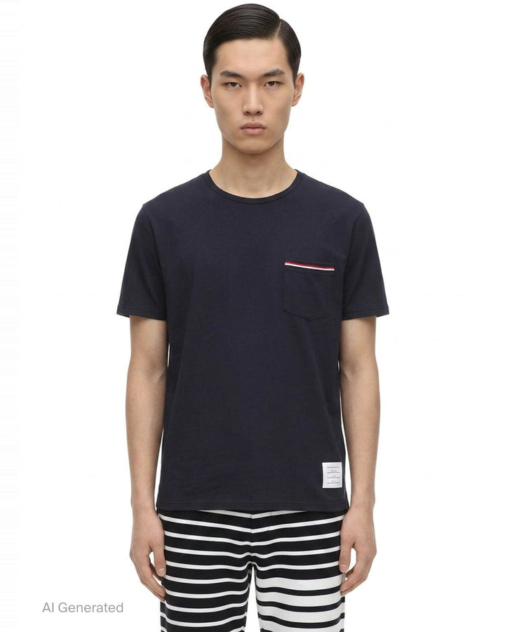 Stripe Detail Pocket Tee | Thom Browne | Club21 - front