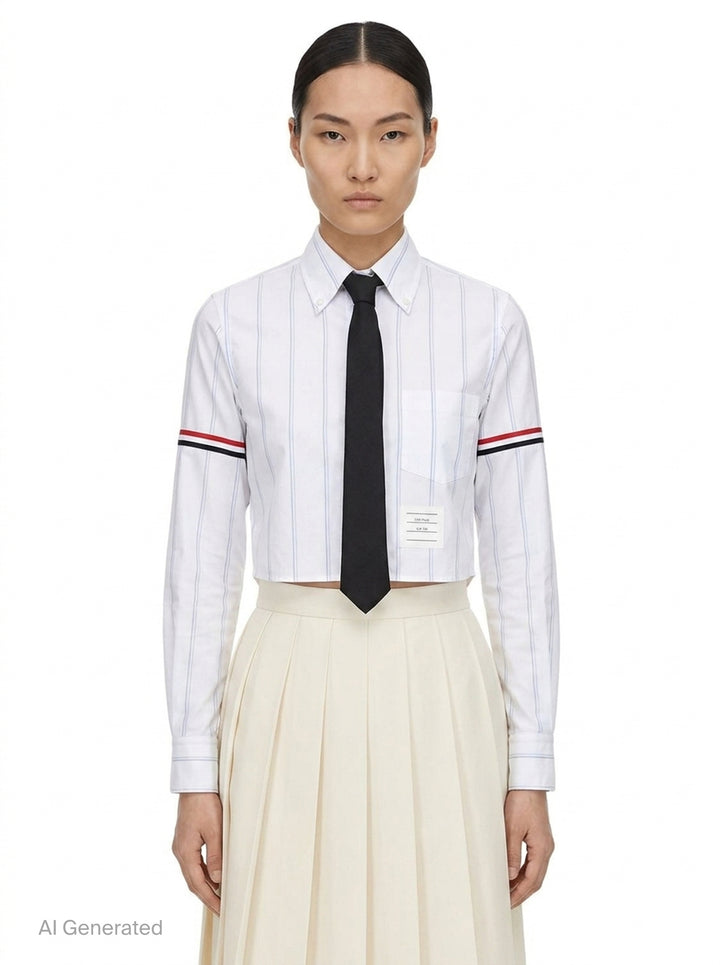 Stripe Oxford Cropped Shirt | Thom Browne | Club21 - front