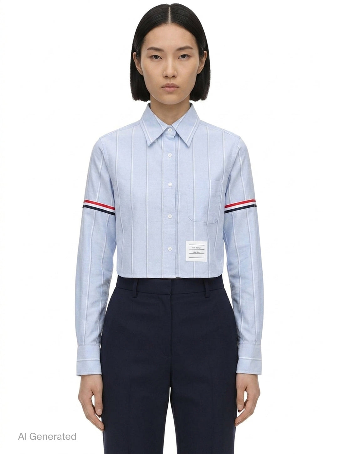 Stripe Oxford Cropped Shirt | Thom Browne | Club21 - front