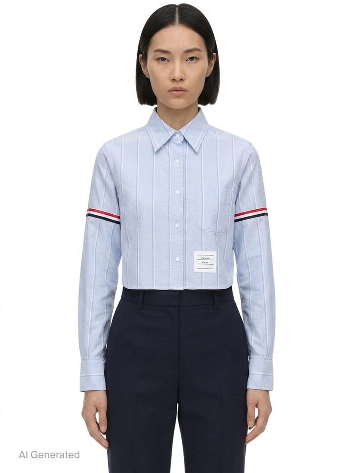 Stripe Oxford Cropped Shirt | Thom Browne | Club21 - front