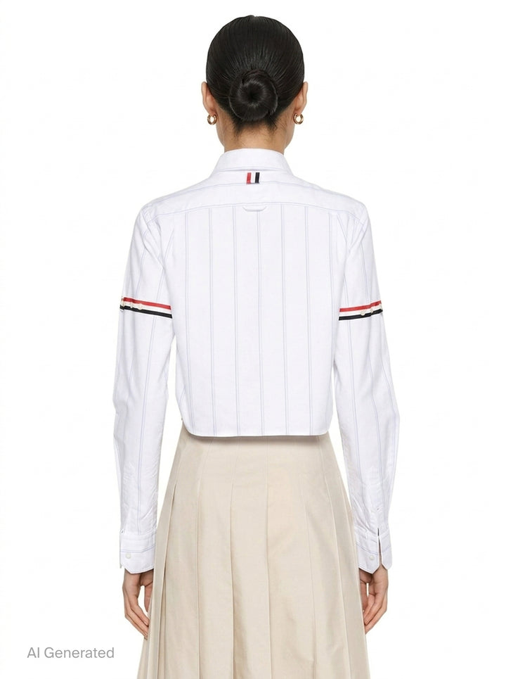 Stripe Oxford Cropped Shirt | Thom Browne | Club21 - back