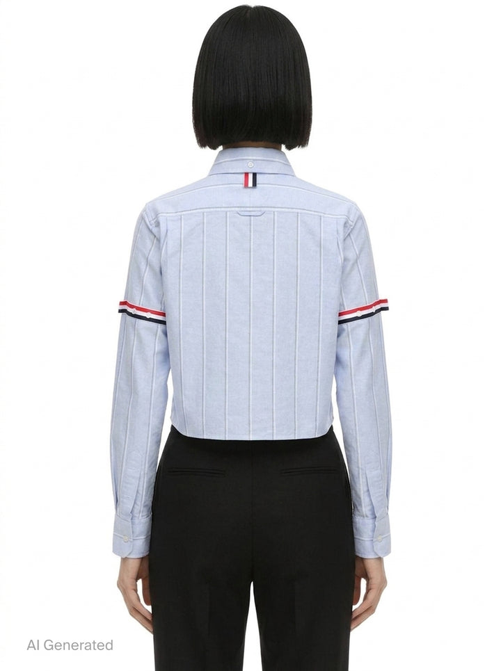Stripe Oxford Cropped Shirt | Thom Browne | Club21 - back