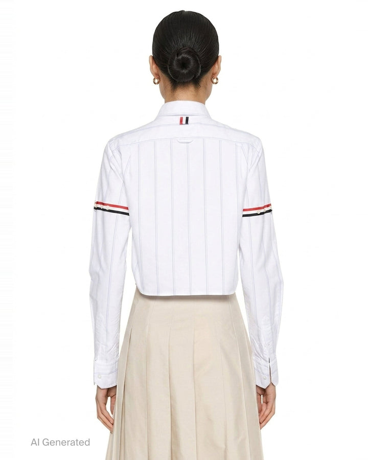 Stripe Oxford Cropped Shirt | Thom Browne | Club21 - back