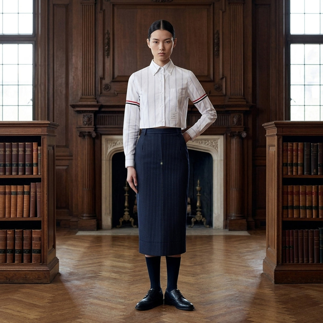 Stripe Oxford Cropped Shirt | Thom Browne | Club21 - lifestyle