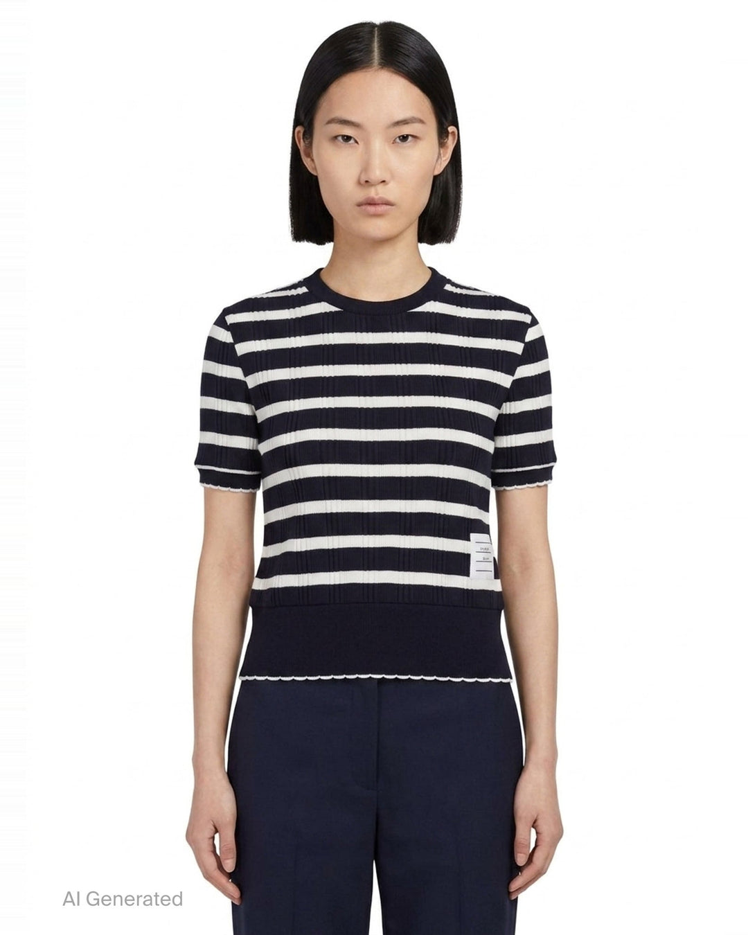 Striped Rib Scallop Edge Tee | Thom Browne | Club21 - front