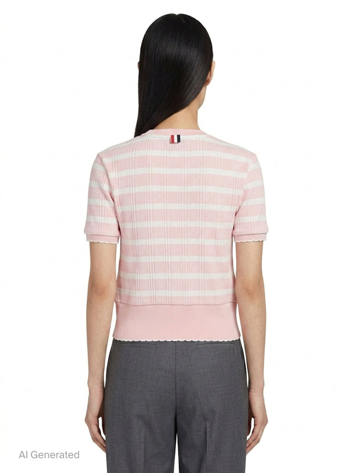 Striped Rib Scallop Edge Tee | Thom Browne | Club21 - back