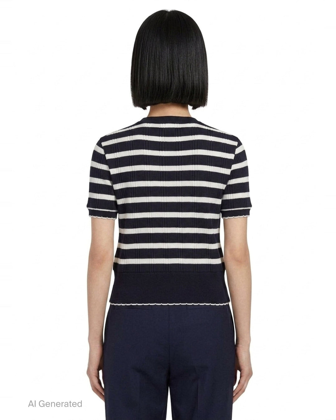 Striped Rib Scallop Edge Tee | Thom Browne | Club21 - back