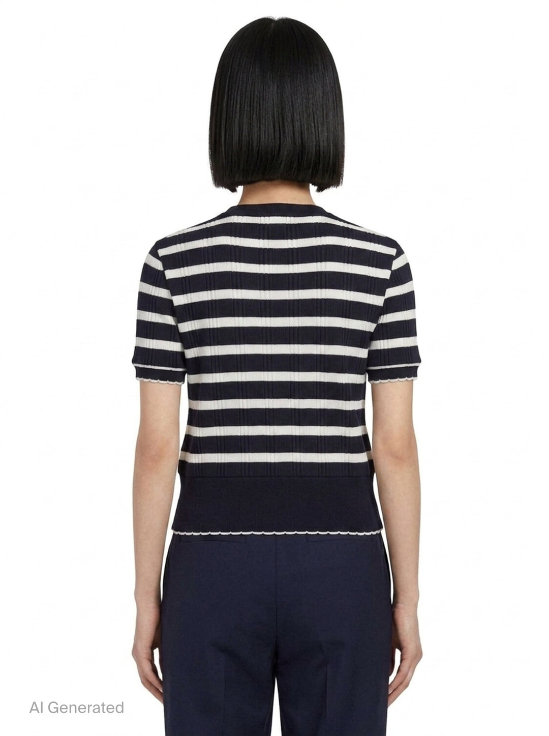 Striped Rib Scallop Edge Tee | Thom Browne | Club21 - back