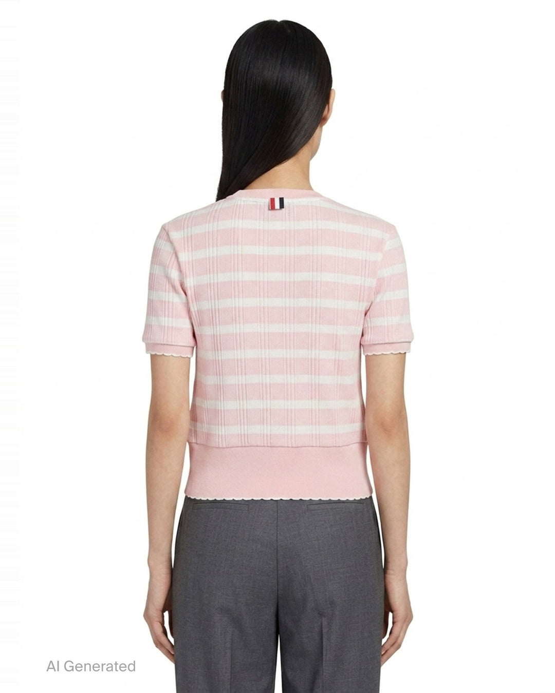 Striped Rib Scallop Edge Tee | Thom Browne | Club21 - back