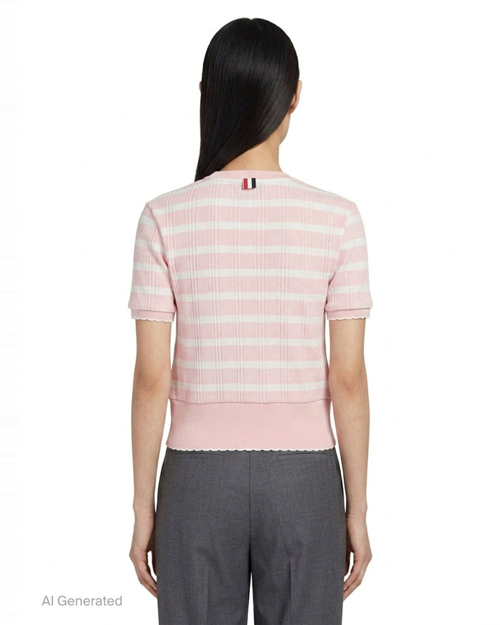 Striped Rib Scallop Edge Tee | Thom Browne | Club21 - back