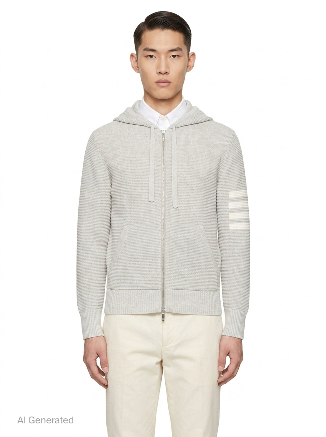Textured Stitch Relaxed Fit Zip Hoodie | Thom Browne | Club21 - front