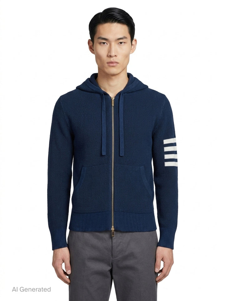 Textured Stitch Relaxed Fit Zip Hoodie | Thom Browne | Club21 - front